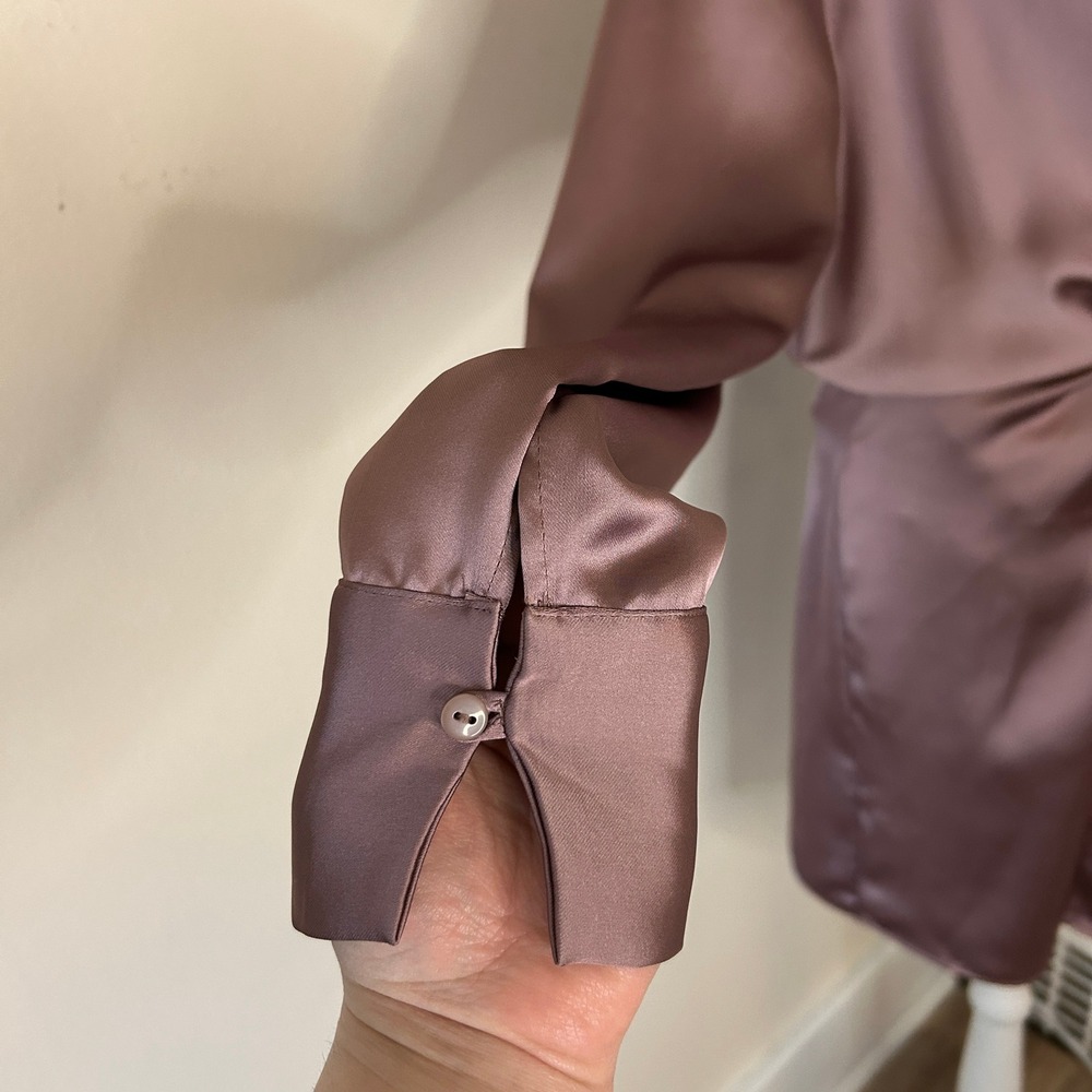 Zara Mauve Pink Satin Twisted Front Mini Shirt Cocktail Dress Small - Picture 5 of 14
